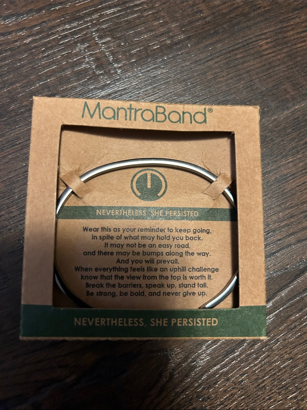MantraBand Silver Inspirational Bangle "Nevertheless, She Persisted"